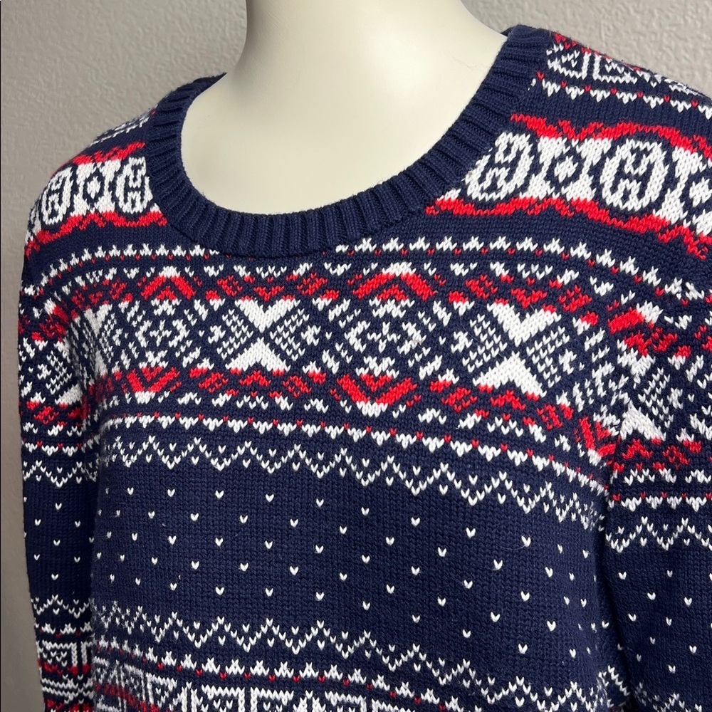 Tommy Hilfiger Fair Isle Knit Sweater XL Navy Red White Nordic Pattern Crewneck - Picture 3 of 8